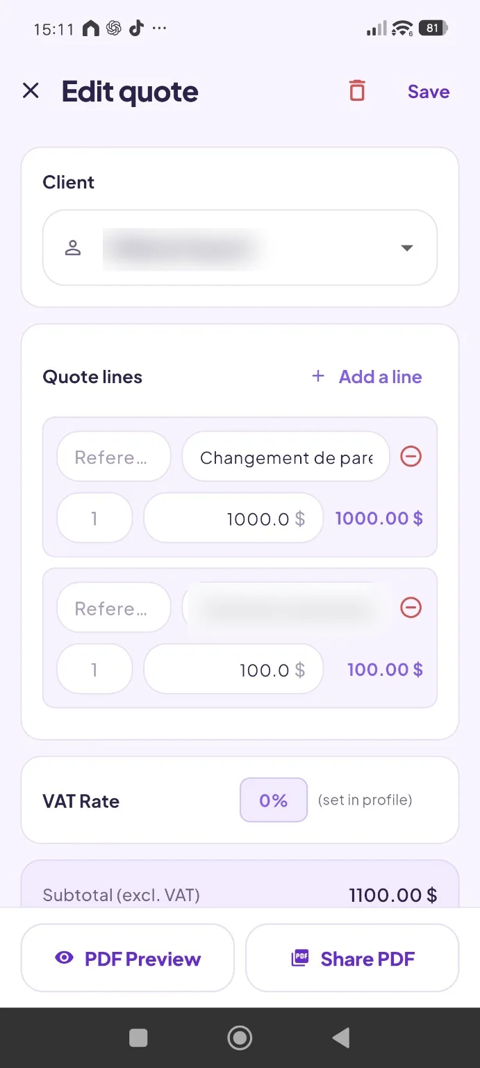 Preparing and reviewing a quote in the Sara app