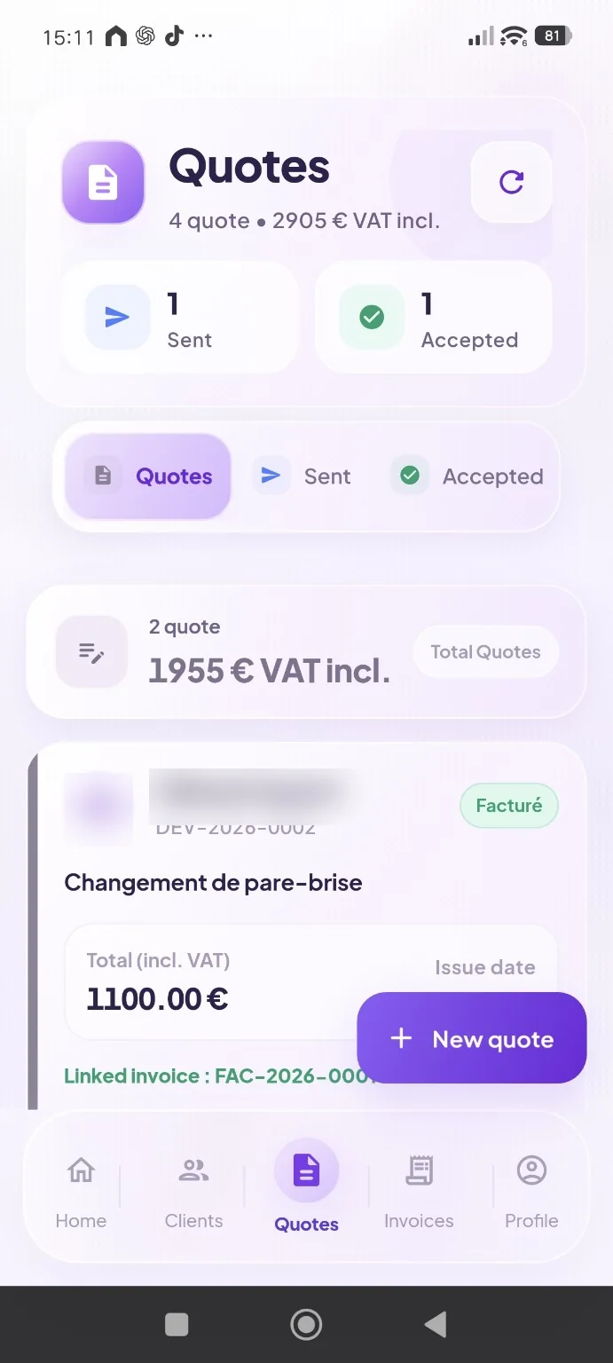 Quote list and tracking in Sara, AI secretary for small business
